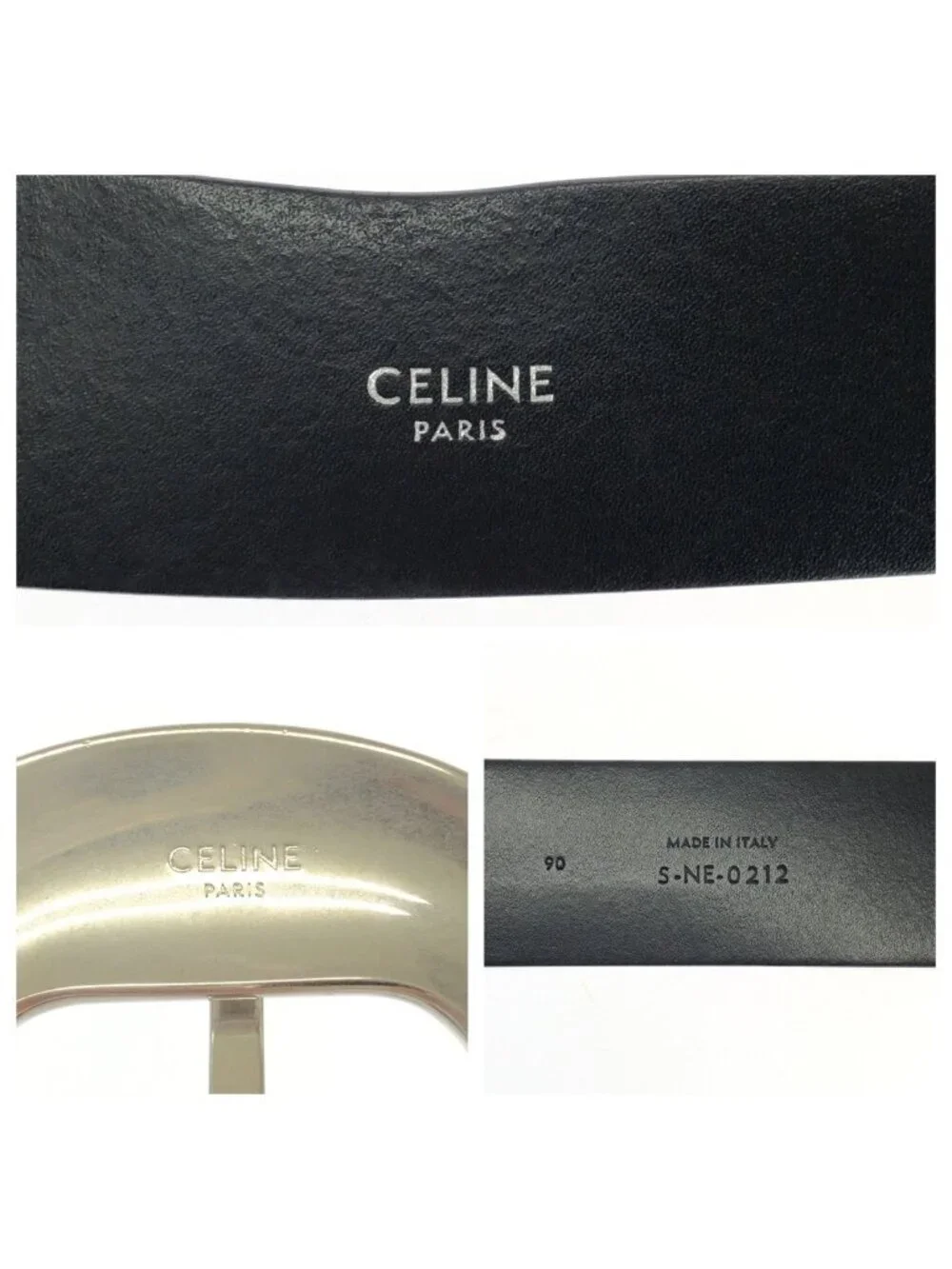 Celine Logo Print Western 90 Black White Silver Leather Belt